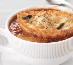 French onion soup with parmesan sage croutons