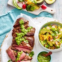 BBQ Lamb with Avocado Chimichurri Dressing