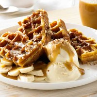 Banana Pecan and Caramel with Coconut Ice Cream Waffle