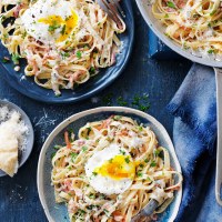 Creamy Fettuccine Carbonara with Poached Egg