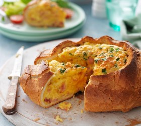 Cheese and Bacon Quiche in a Cob