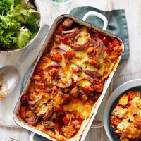 Cheesy Polenta Sausage Bake