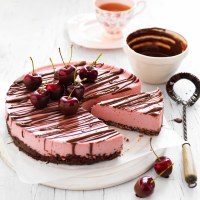 Cherry Coconut Cheesecake with Chocolate Crackle Base