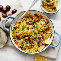 Chestnut, Italian Sausage and Fennel Spaghetti