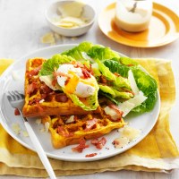 Chicken Caesar omelette waffles