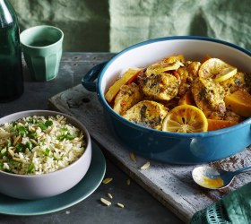 Chermoula Chicken Pumpkin Tagine with Almond Pilaf