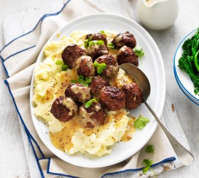 Classic Buttery Mash with Meatballs and Mustard Butter Sauce