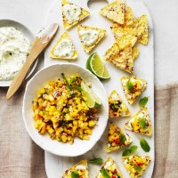 Corn Chip Bruschetta with Mangoes and Herb Ricotta