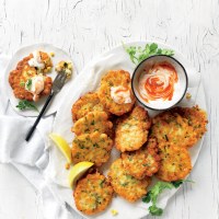 Crispy Sweet Corn, Prawn & Coriander Fritters