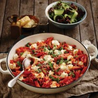 Bacon, Goats Cheese and Basil Pasta Bake