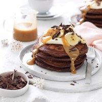 Double Choc Pancakes with Peanut Butter Sauce