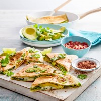 Spicy avocado egg and three cheese quesadillas