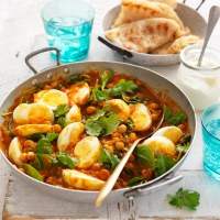 Mild Egg Korma with Chickpeas and Spinach