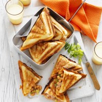 Baked Bean Jaffles with Cheese, Ham and Shallots