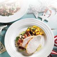 Barbecued Turkey Breast with a Salad of White Beans, Pancetta and Spiced Mango Chutney