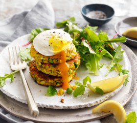 Vegetable Fritters with Poached Egg