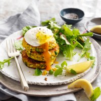 Vegetable Fritters with Poached Egg