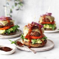 Grilled Smoky Beef Burger on a Mushroom Bun