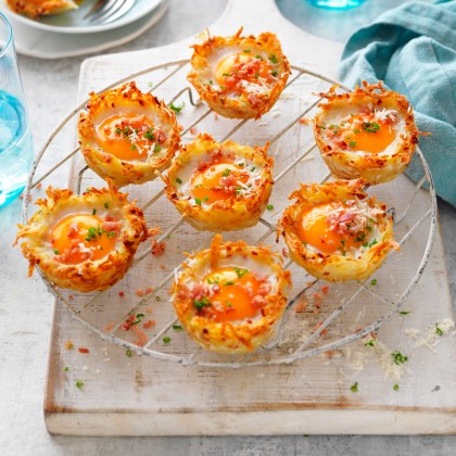 Hash brown ham and egg nests