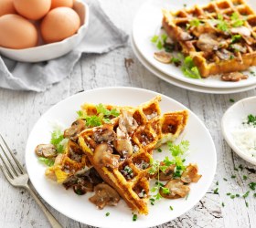 Herbed mushroom waffle omelettes