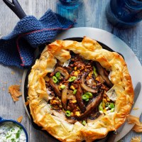 Mushroom and Lentil Curry Open Filo Pie