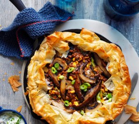 Mushroom and Lentil Curry Open Filo Pie