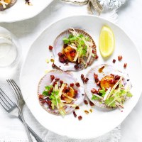 Scallops With Chorizo and Apple Slaw