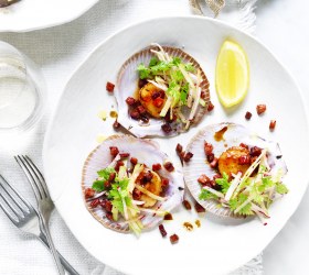 Scallops With Chorizo and Apple Slaw