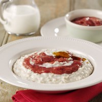 Creamy Porridge With Golden Syrup And Rhubarb