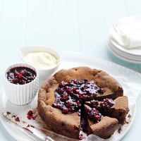 Mixed Berry and Chocolate Dessert Cake with Berry Compote