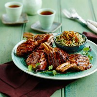 Soy and Garlic Marinated Lamb with Green Tea Noodles