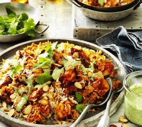 Chicken Biryani with Creamy Coriander and Mint Sauce