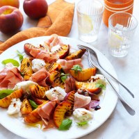 Peach, mozzarella, basil and prosciutto salad