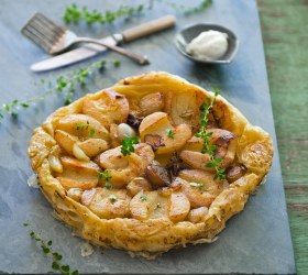 Pear and Shallot Tarte Tatin with Goat's Curd