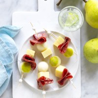 Pear, Salami and Cheese Skewers