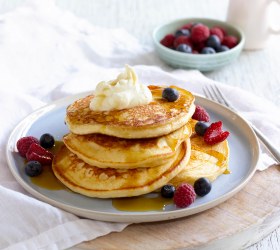 Ricotta Pancakes with Berries and Cream