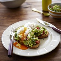 Poached Eggs with Avocado and Feta Smash on Sourdough