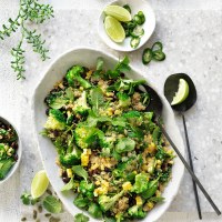 Quinoa pilaf with broccoli, black beans, corn & herbs