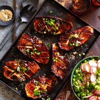 Glazed Teriyaki Eggplant with Edamame Rice Salad