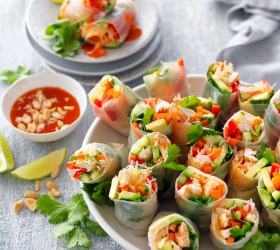 Shredded Chicken Rice Paper Rolls with Sweet Chilli Sauce