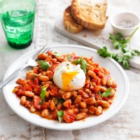 Smoky Baked Beans with Poached Eggs