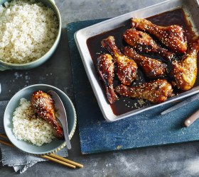 Honey Soy Chicken Drumsticks with Coconut Rice