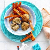 Chicken Meatballs with Sweet Potato Chips