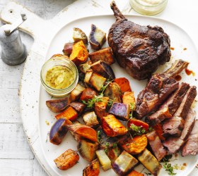 Roast Sweet Potato Medley with Rib-Eye Steak