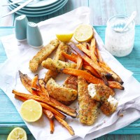 Sweet Potato Fries with Crumbed Fish