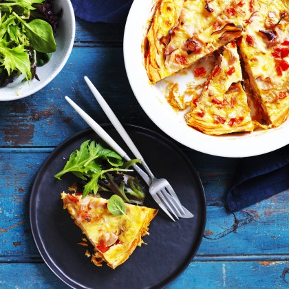 Red Capsicum and Ham Quiche with Sweet Potato Crust