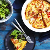 Red Capsicum and Ham Quiche with Sweet Potato Crust