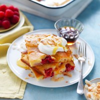 Tray Bake Pancake with Raspberry and Mango