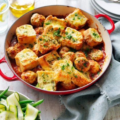 Turkey Meatball & Garlic Bread Bake