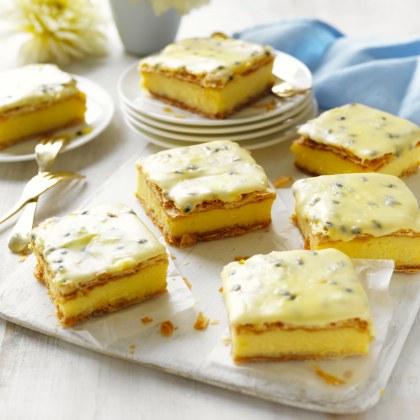 Classic Vanilla Slice with Passionfruit Icing